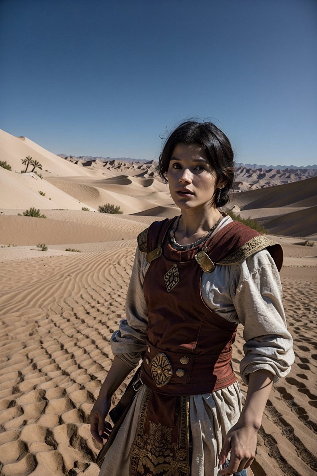 Gemma Christina Arterton (((Tamina))), film Prince of Persia: The Sands of Time , Resident of the city of Alamut, (behind is the city of alamut) broad and open image, attractive, sensitive body, light silk clothes, Dark and Dark, Drama, Jimmy Chin, Joel Sartore, David Guttenfelder, Detail Perspective, Epic, Ancient, Adventure, Stripped Down, Simple, On the Run from Hunters ((captures original footage from the movie in the desert with Dastan)),victorian