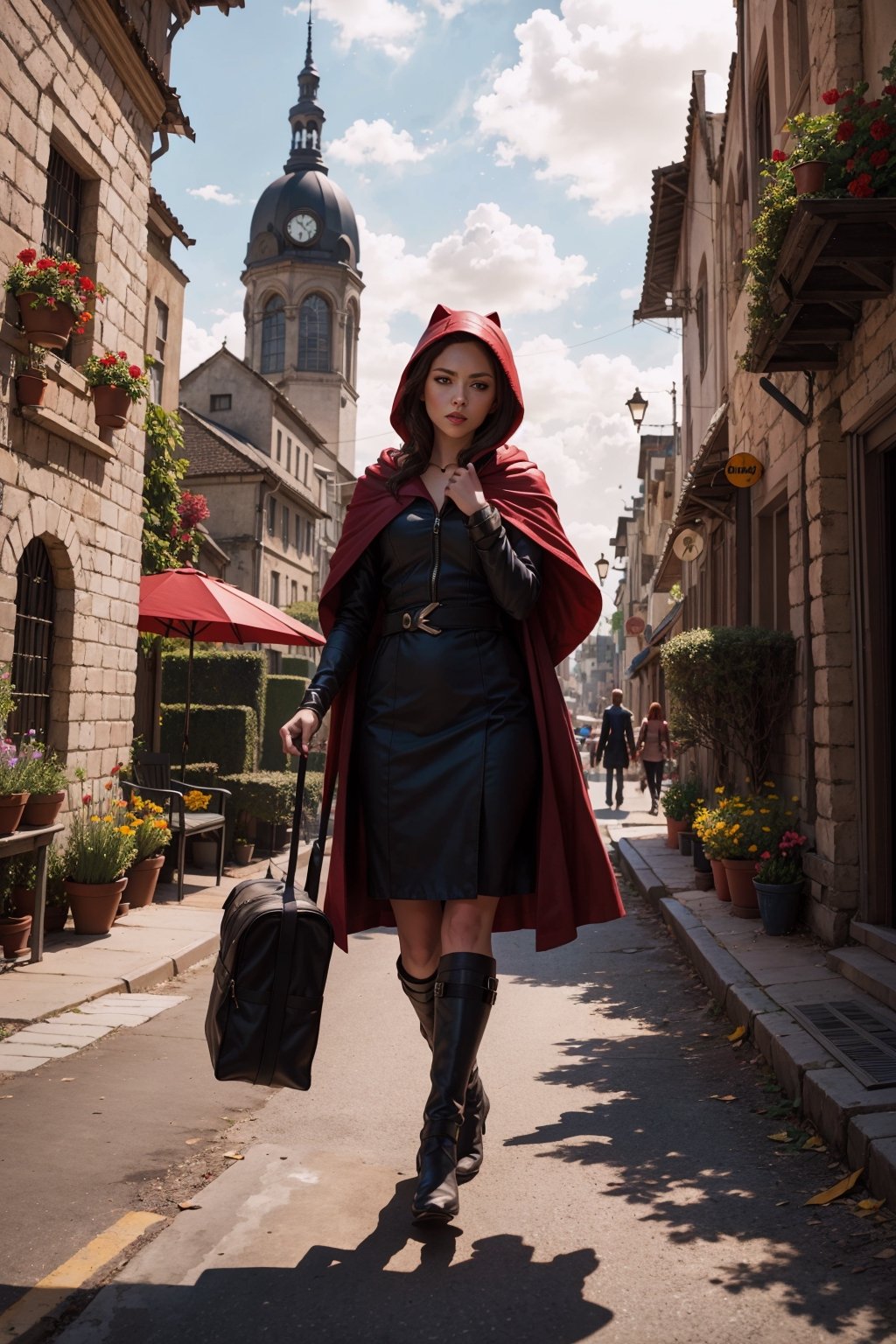 describe the character Valerie from "Red Riding Hood", Isometric perspective, Soft and diffuse Pastel, Urban and modern Composition, harmony, color, Monet, Renoir, Gauguin Annie Leibovitz, Steve McCurry, Sebastião Salgado.,EpicSky,Circle,avengers movie