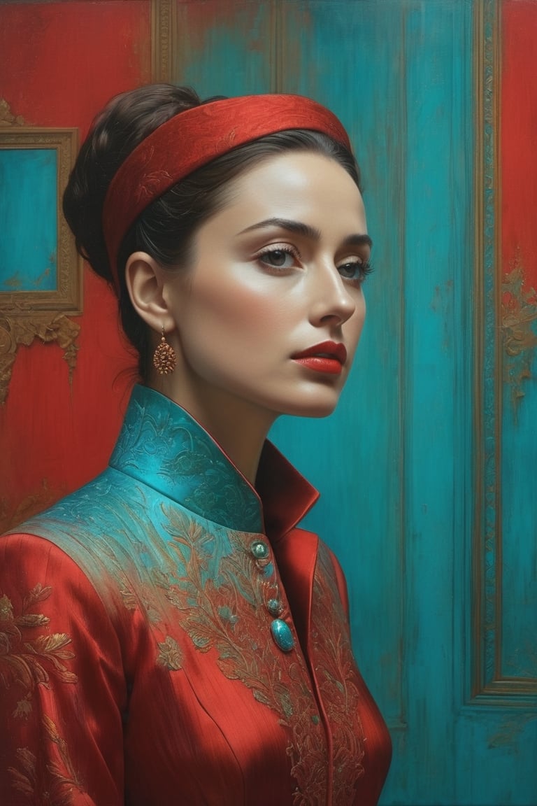 (style of Zdzisław Beksiński:1.5),  ['Robert Downey Jr.' | 'Gal Gadot' | 'Robert Downey Jr.' ] as a 'female Tailor In Her Atelier'. Euphoric  facial expression'. By the 'sewing machine'. ('red' to 'cyan' colour Radiance:2),  ('polished surfaces',  'intense shine surfaces',  'porcelain textures':2.5),  ('shadows to bright gradient':2). (chiaroscuro,  deep shadows),  (ethereal,  harmonious composition,  landscapes,  intricate backgrounds),  (emotion-evoking poses)
