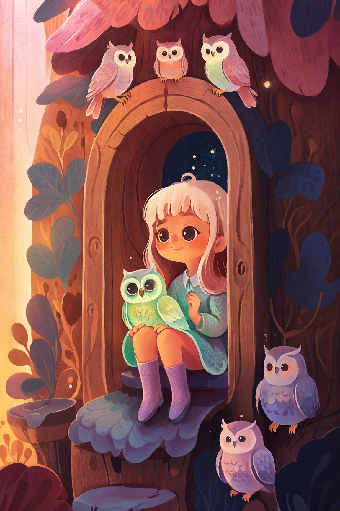 bsurdres, highres, ultra detailed background, BREAK light colors, depth of field, translucent layer, poetic atmosphere,(1 ghost girl and owl:1.3), solo, perfect anatomy, BREAK washroom, full body, (forehead:1.3)