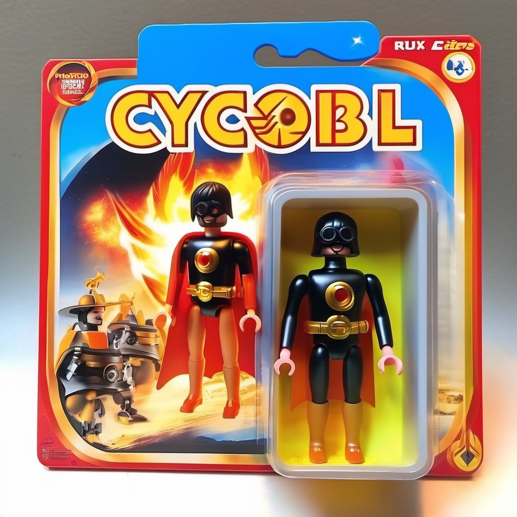 Cyclobil: Combining Phoenix-Force Cyclops with Playmobil, this action-figure beams ruby lasers:0.5 encased in fire-proof playmobil box:0.6 which cannot contain Phoenix fire:0.3, awe_toys,awe_toys