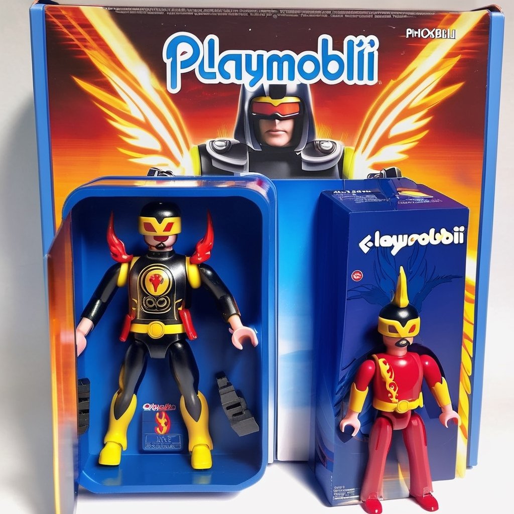 Cyclobil: Combining Phoenix-Force Cyclops with Playmobil, this action-figure beams ruby lasers:0.5 encased in fire-proof playmobil box:0.6 which cannot contain Phoenix fire:0.3, awe_toys,