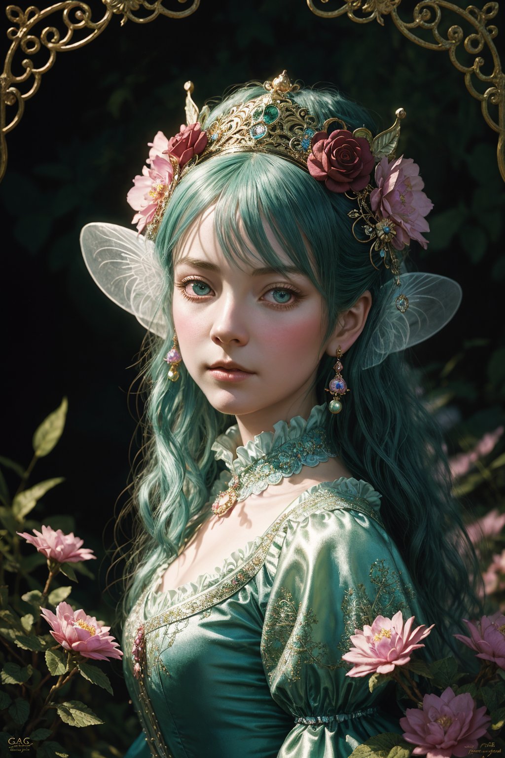 Fairytale, intricate details, magical. Ray Caesar, Alexander Jansson, Craig Davison, Fragonard. Hires 32k digital painting, surrealism, hyperrealism. Insanely detailed portrait Faberge egg depicting scene from chinese fairy tail. Dark garden background. Vibrant pastel colors, caricature, soft rim lighting, cinematic lighting. Detailed face, perfect face, delicate face, large round reflective eyes, perfect eyes., 