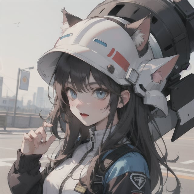 cat girl wearing a helmet