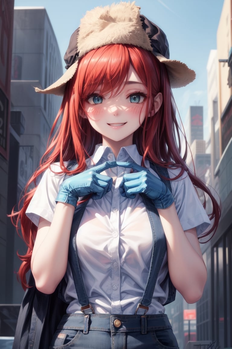 white shirt perfect jeans blue,breats medium,perfect, eyes light perfect, black suspenders accessories hat ,((park forest city))blushing smile sexy  eyes light perfect body pefect hands perfect, lookin at viewer hands-gloves  black perfect, ,wendy_corduroy