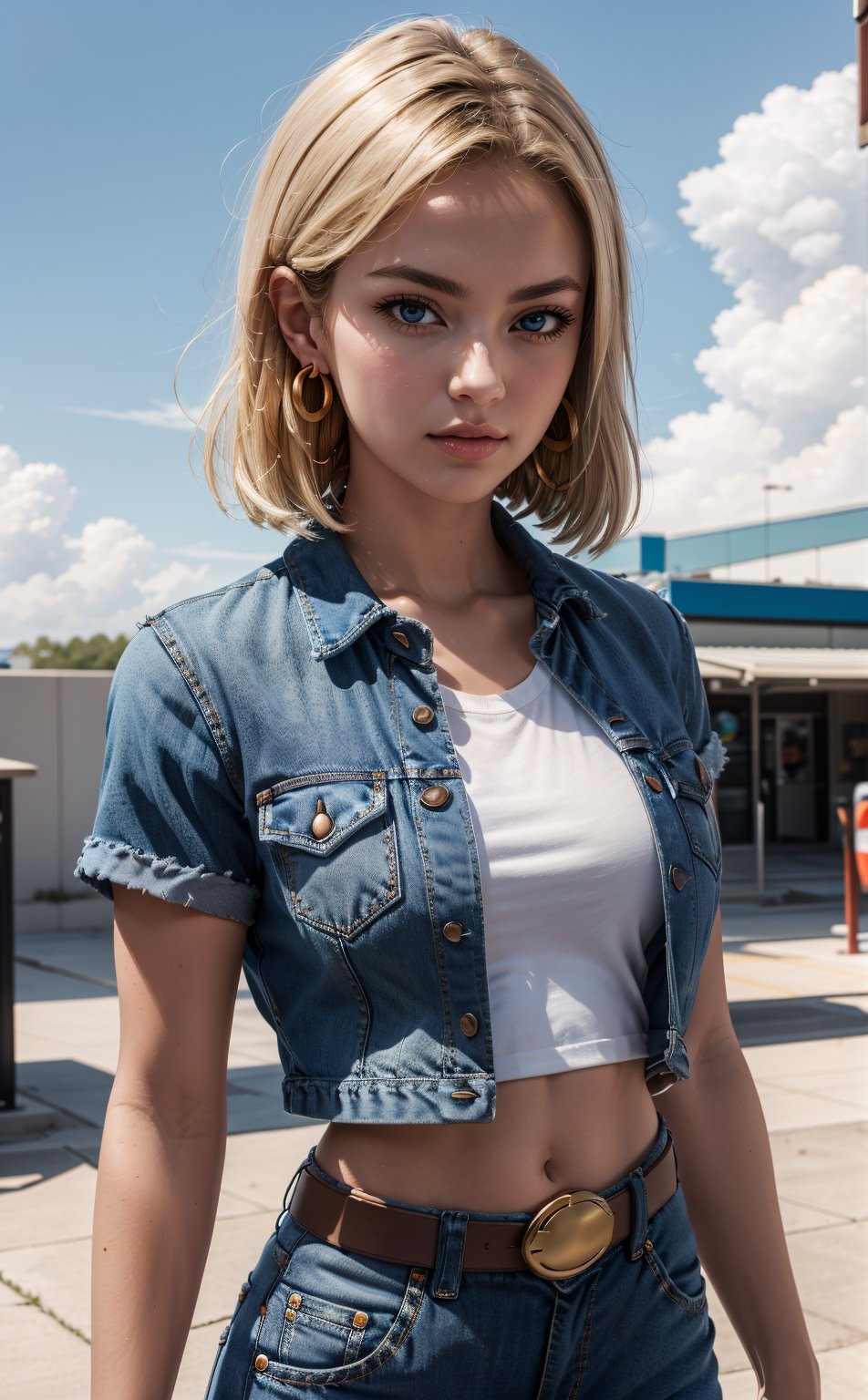 (masterpiece, best quality), android18, earrings, denim, belt, lora:android_18:1, outdoor, day, cloud, cloud day, sky, blue sky,
,Android_18_DB,and18, 1girl