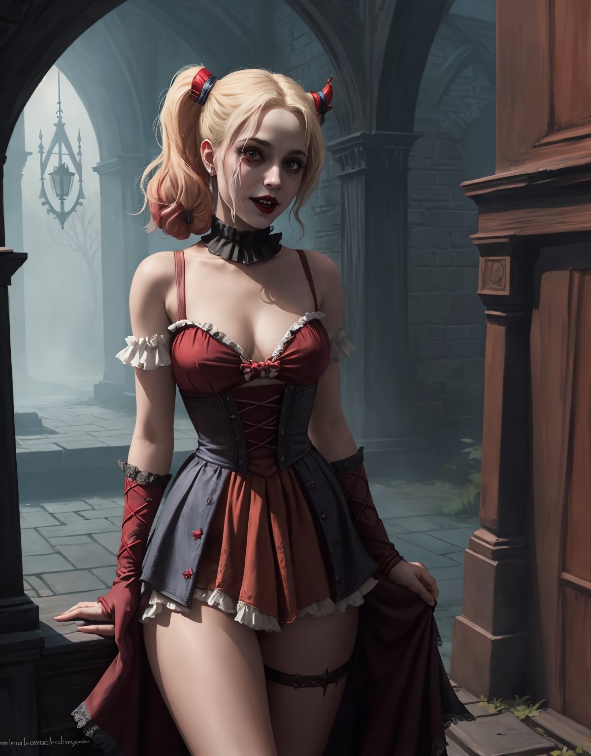 vampire harley quinn lora:breastinClass:0.2, style of bloodborne
