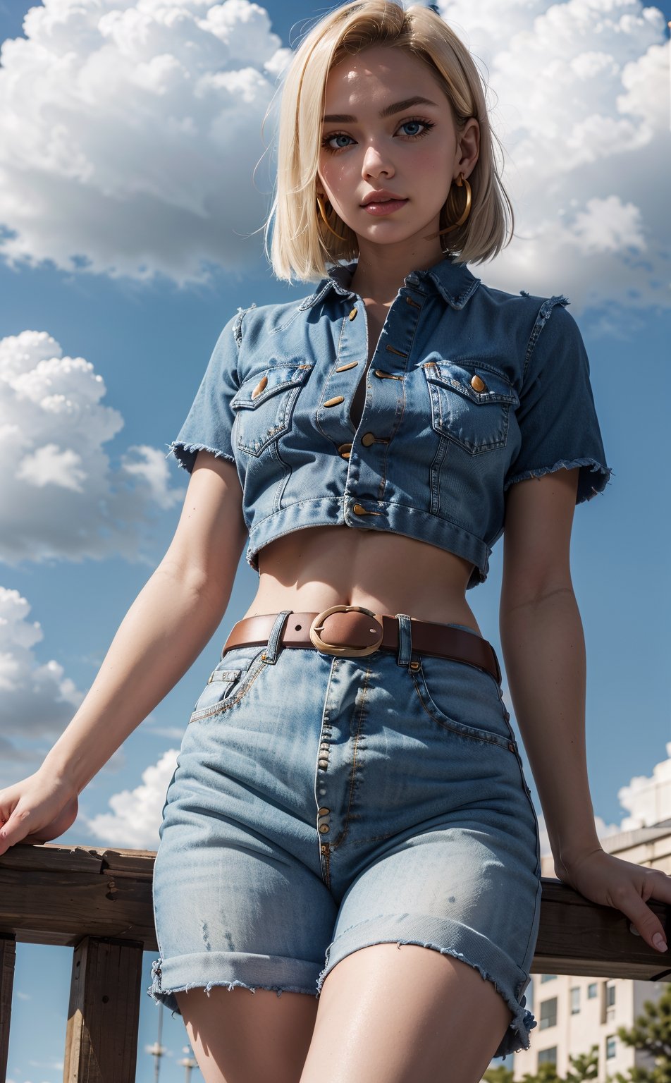 (masterpiece, best quality), android18, earrings, denim, belt, lora:android_18:1, outdoor, day, cloud, cloud day, sky, blue sky,
,Android_18_DB,and18, 1girl