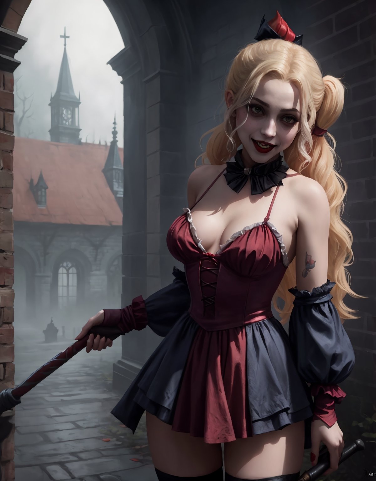 vampire harley quinn lora:breastinClass:0.2, style of bloodborne
