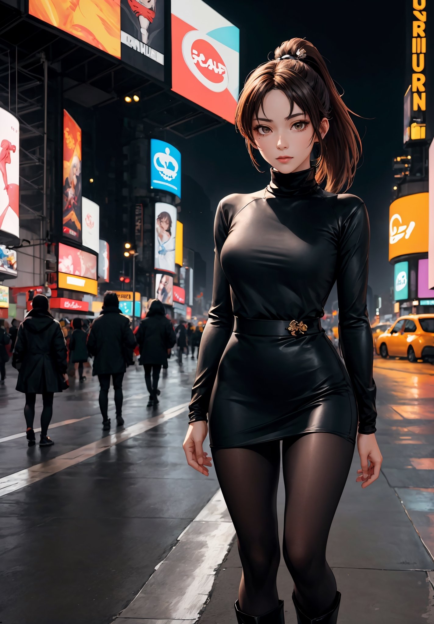 Masterpiece, best quality, fine detail, maishiranui, maishiranui_face, bangs, ponytail, oily skin, (detailed face and eyes):1.2, wearing edgADC, turtleneck, sweater dress, 38carbon leggings, boots, standing, candid pose, times square at night, lora:maiShiranui030417:0.6, lora:edgAutumnDressCode:0.4
,edgADC_fashion