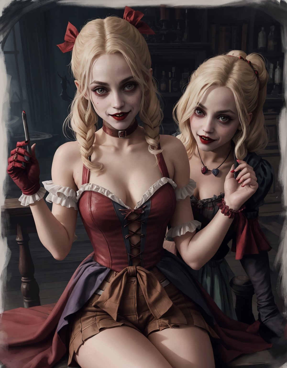 vampire harley quinn lora:breastinClass:0.2, style of bloodborne
