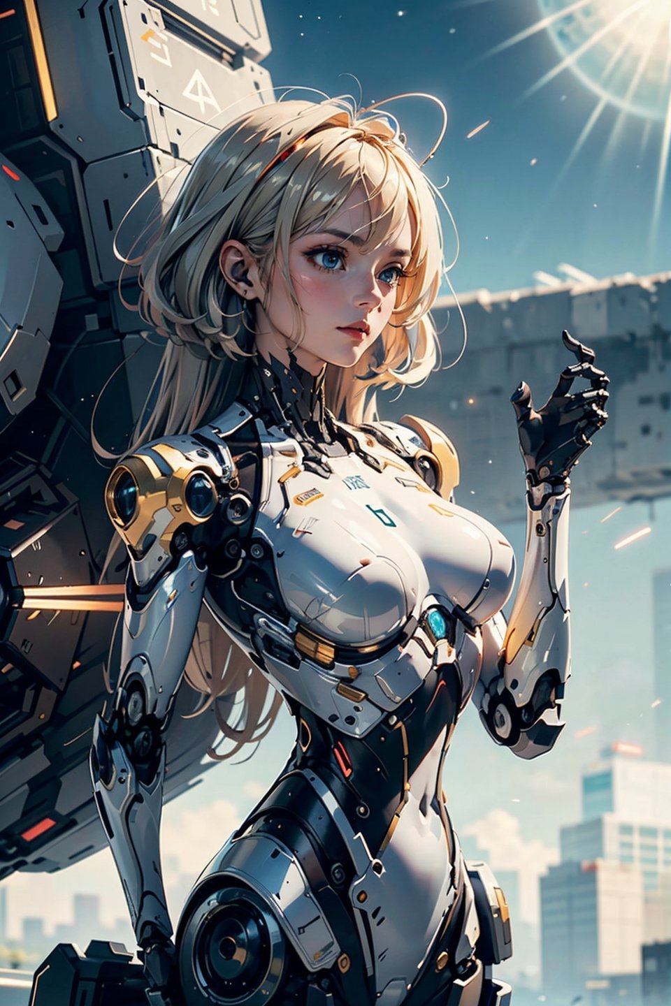 lora:mecha_offset:0.9, musume wick, mechanical parts, robot joints, single mechanical arm, mechanical halo, star halo, intricate mechanical bodysuit, wick corset, random pose,, (masterpiece, high quality, best quality:1.3), Detailed, (everything Detailed),
