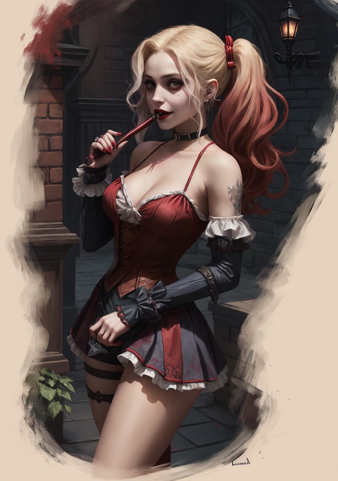 vampire harley quinn lora:breastinClass:0.2, style of bloodborne
