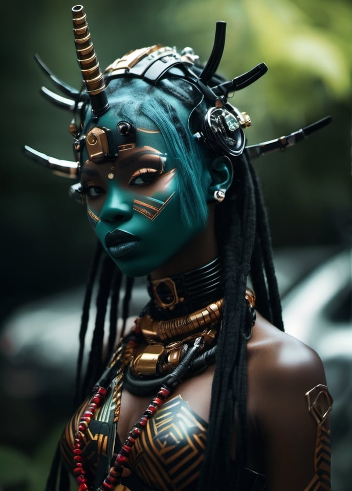 Beautiful African woman in a Cybergoth style