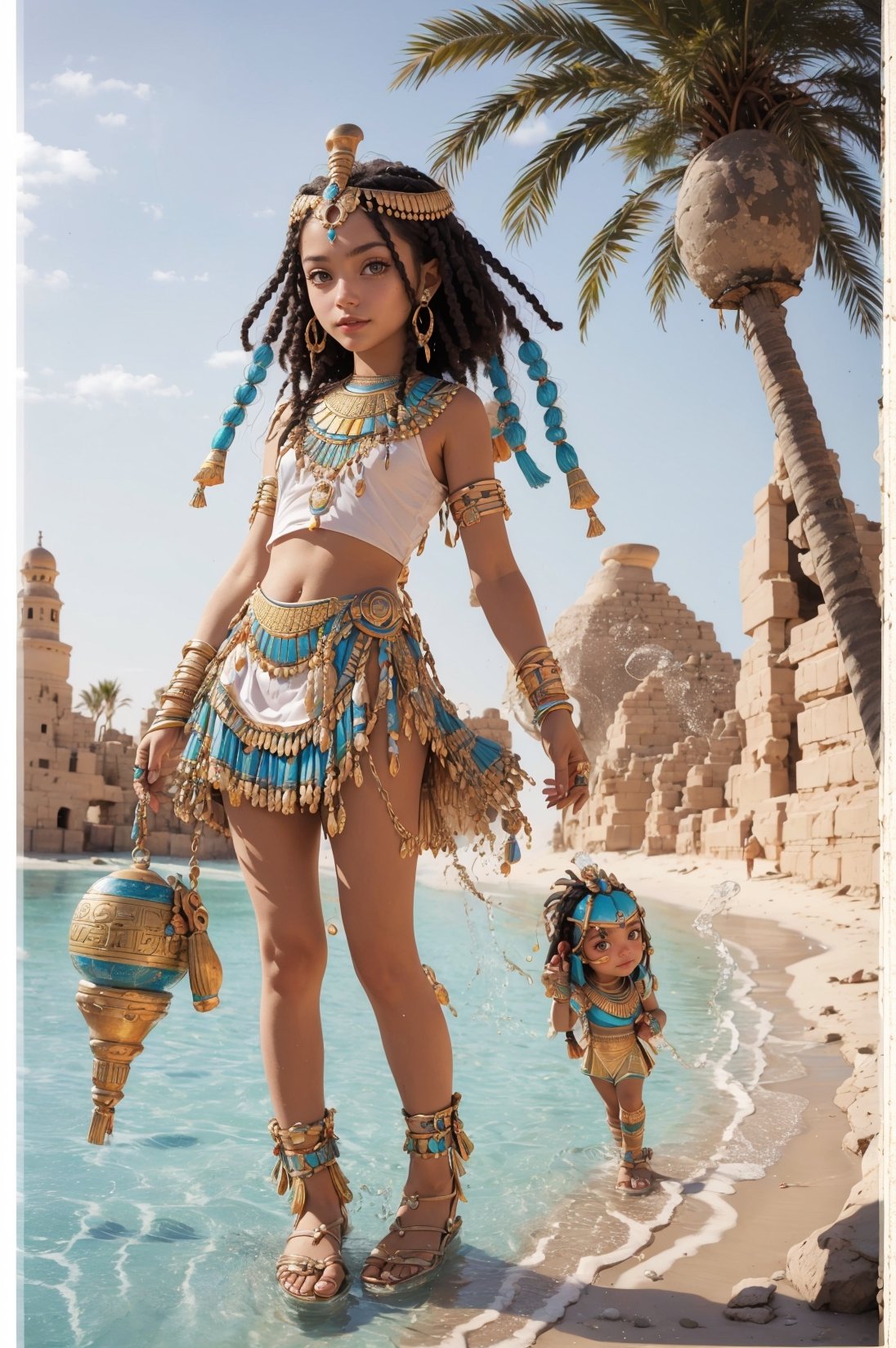 Merit,  beautiful little girl, 9years old,egyption ' ankh  character shet full body