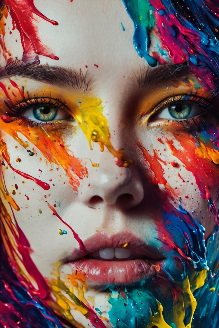 Colorful ink cascaded the canvas, forming human face. photo, studio lighting, sony a7, 35mm, hyperrealistic, big depth of field, concept art, colors, hyperdetailed, hyperrealistic, (big depth of field), (moody lighting), (ambient light), ((cinematic)),perfecteyes,colorfulmix,Leonardo Style,xxmix_girl