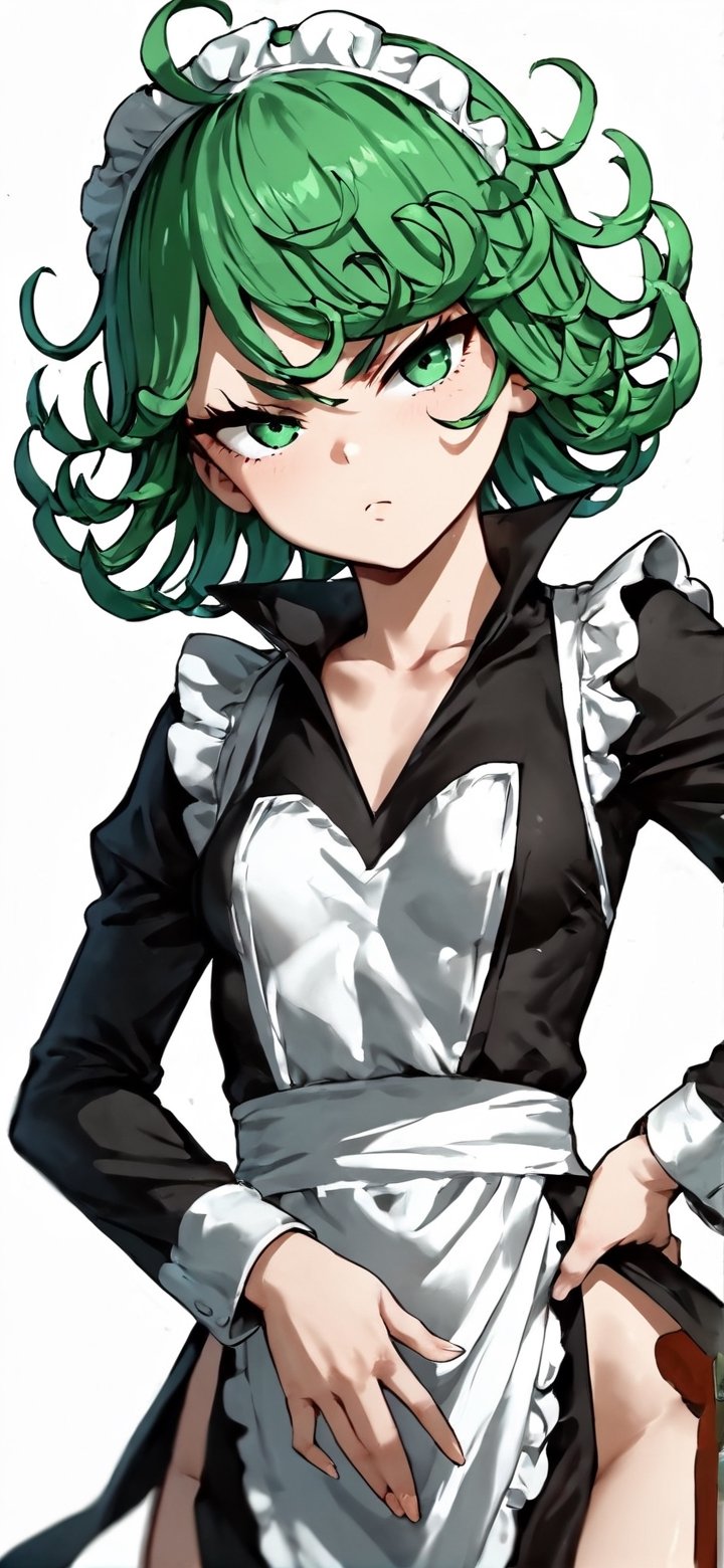 Tatsumaki , white background, perfect, hand, fingers, 1 sexy and hot woman,ideal woman, Tatsumaki, High detailed, Detailed face , Green clothes, Green eyes, Green hairs,


score_9, score_8_up, score_7_up, score_6_up, score_5_up, score_4_up, BREAK source_anime,  looking at viewer, serious, dutch angle, (maid uniform:1.1), braid,Expressiveh,tatsumaki_opm