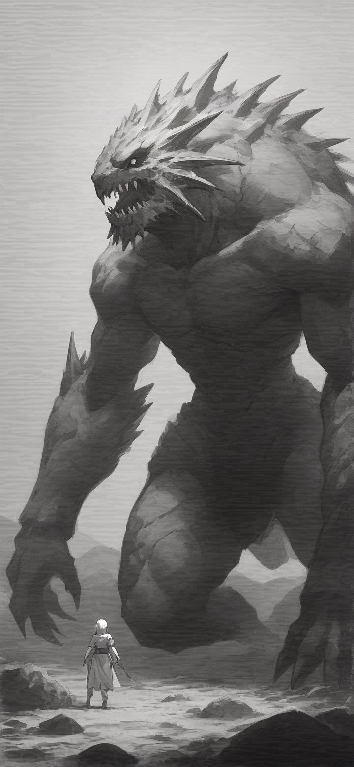 high contrast, 1 stone golem, simple background, monster