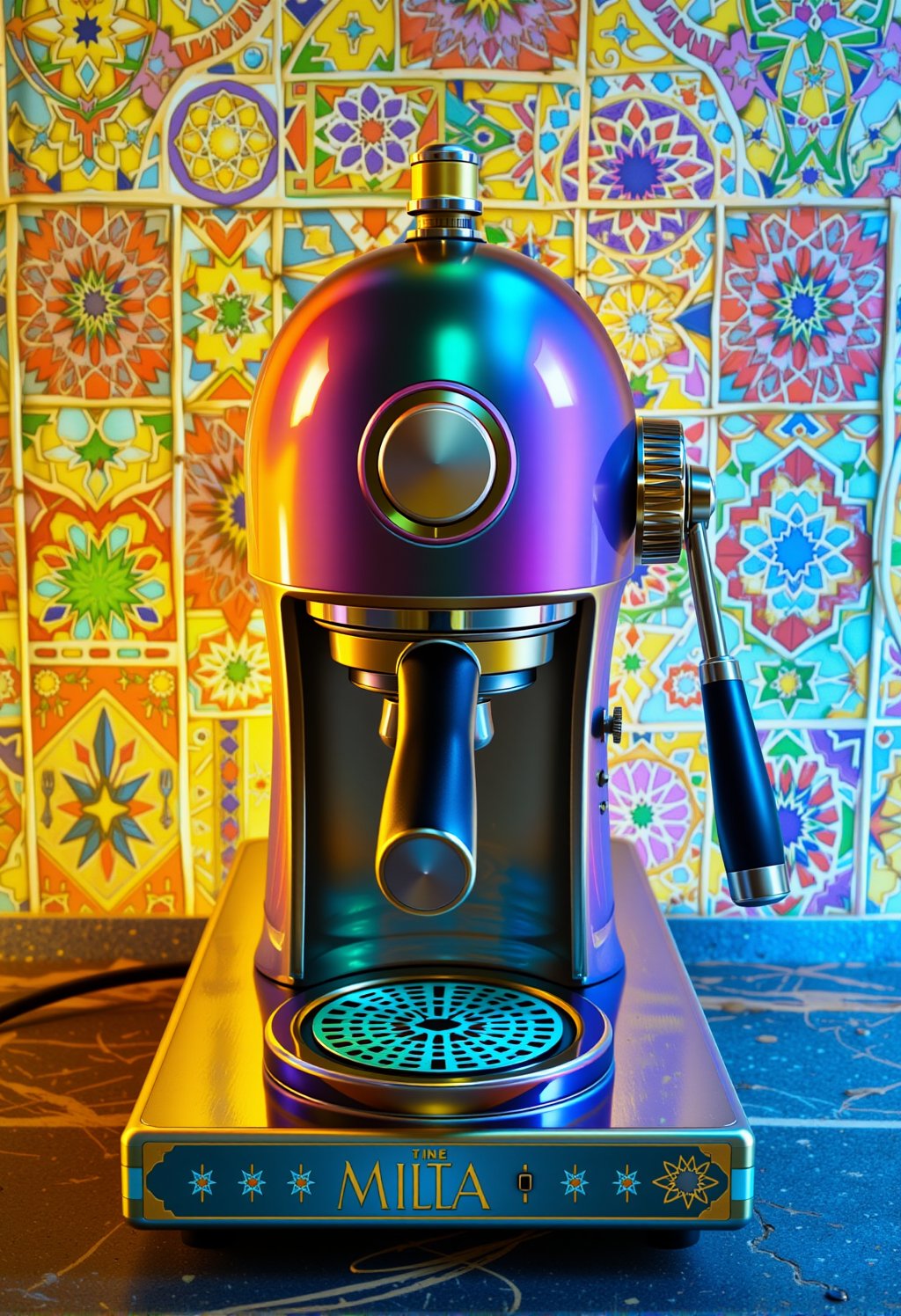 traditional Mediterranean coffee machine, iridescent light