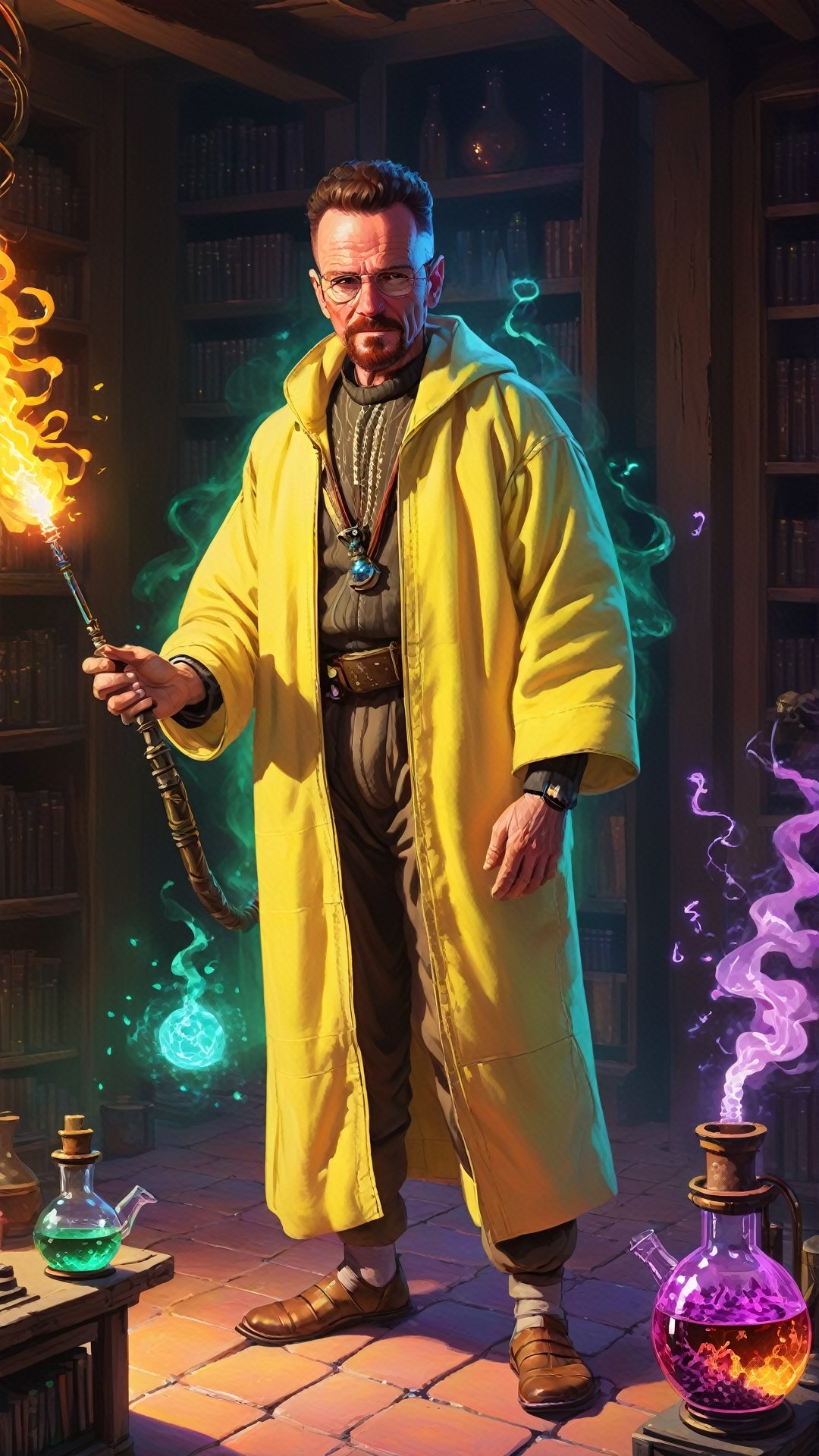 painting, trending on Artstation, walter white wearing Berber alchemist outfit, detailed magical laboratory background, vaporwave magic environment in, colorful Electric sparks, antoine collignon, fantasy art behance, portrait of merlin, hq , pixel art,
,ArgazXL