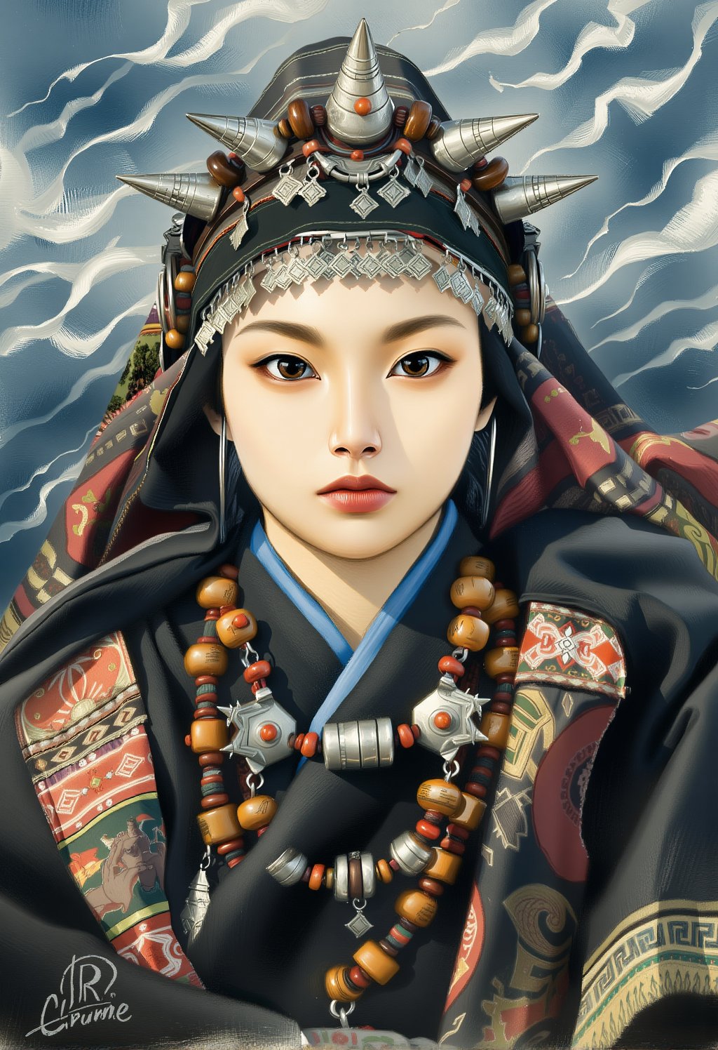 full front view portrait, a stoic samurai girl wearing a headpiece, windy day, majestic, deep shadows, perfect composition, detailed, BREAK
a breathtaking illustration, .,R.Crumb Style,