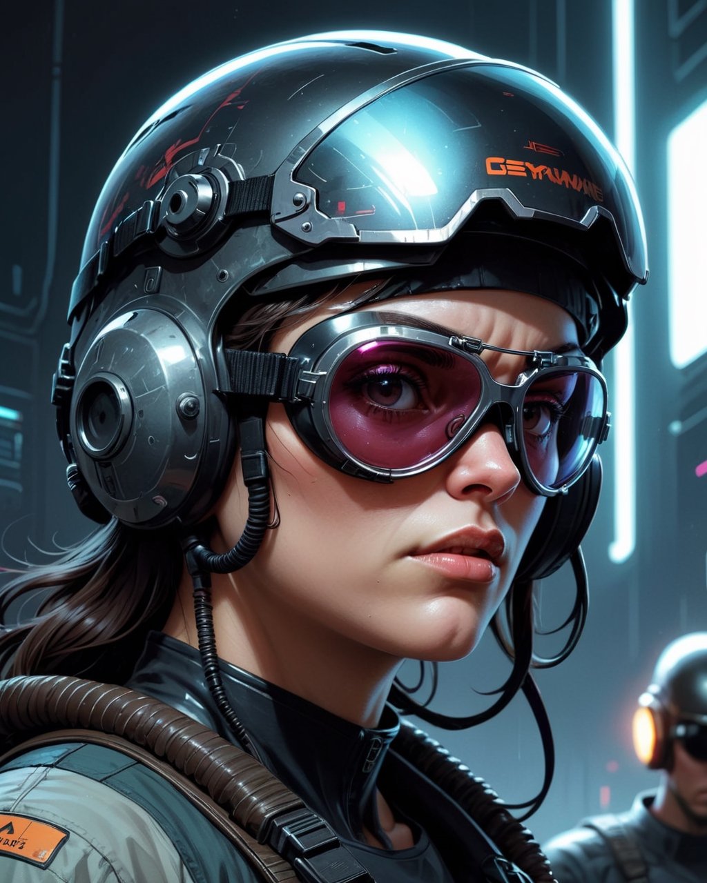 a close up of a person wearing a helmet and goggles, cyberpunk art, by Chris Moore, martin ansin, ultra detailed illustration, futuristic soldier, mike deodato jr,darkart