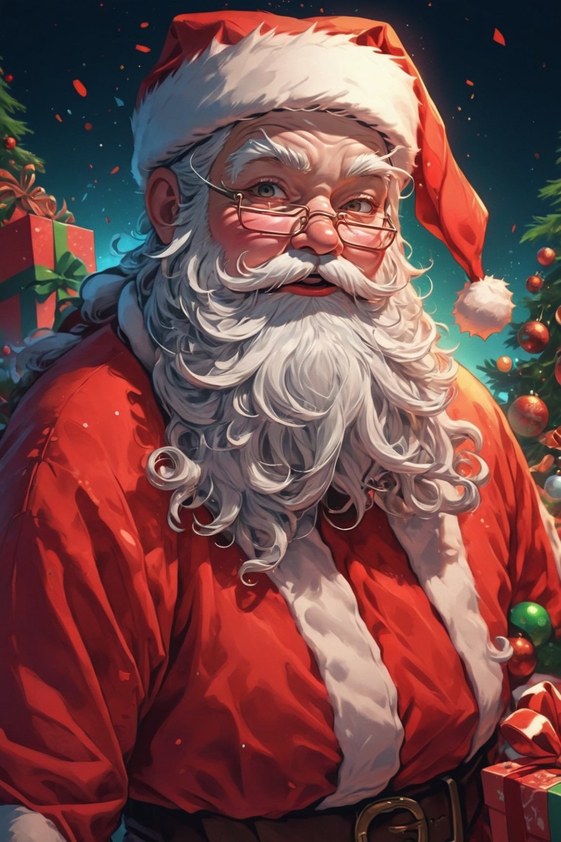 anime,  santa,  graphic illustration,  vibrant,  highly detailed