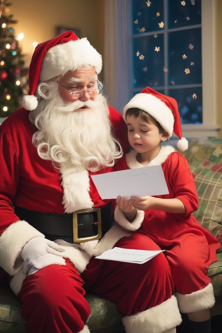 Santa receives letters from children with heartbreaking wishes that go beyond material gifts, such as wanting a sick family member to get better. The realization that some wishes are beyond his magical abilities leaves him emotionally drained