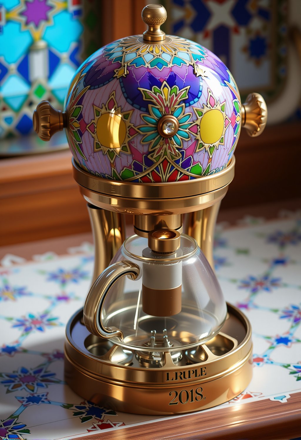 traditional Mediterranean coffee machine, iridescent light