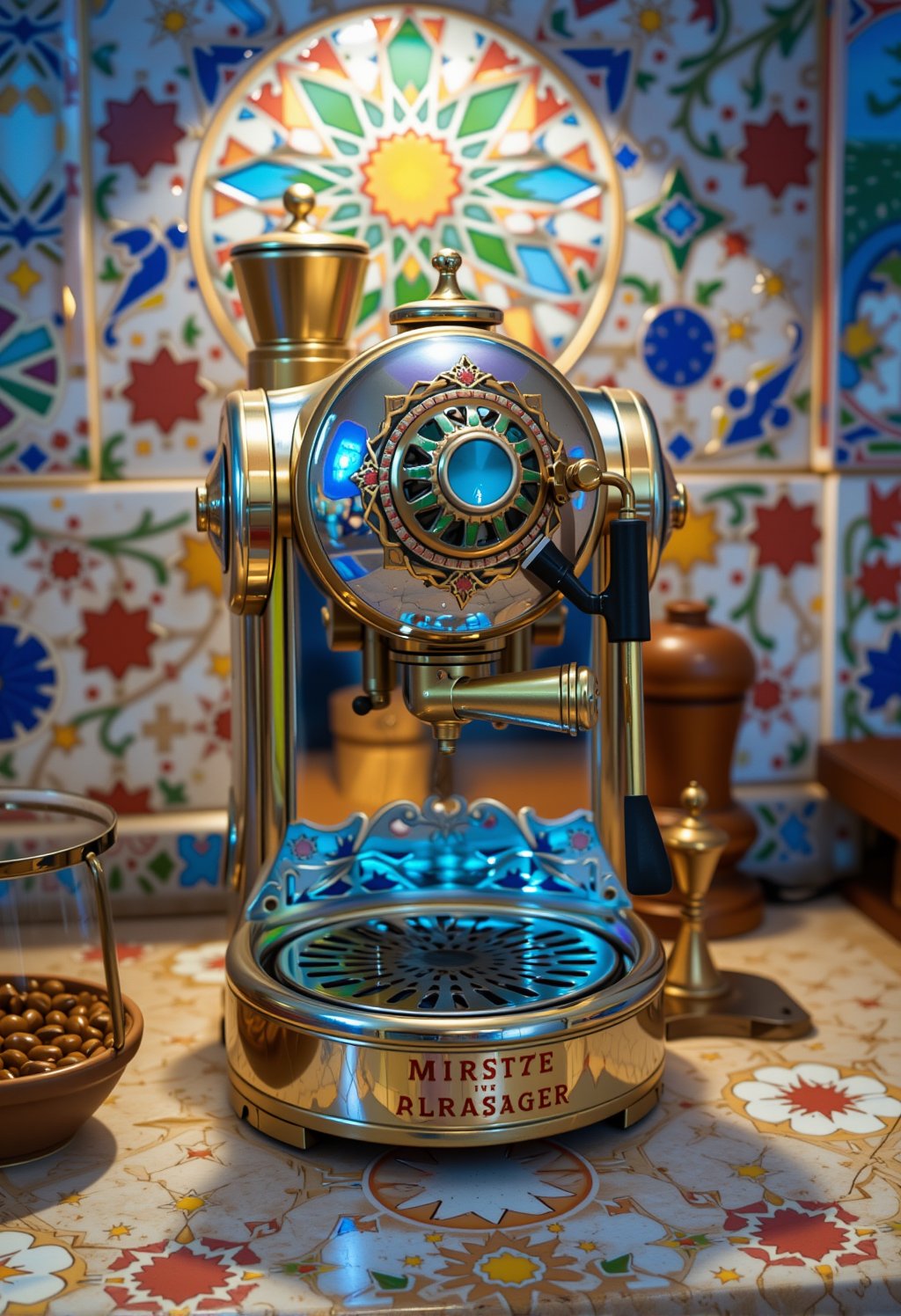 traditional Mediterranean coffee machine, iridescent light