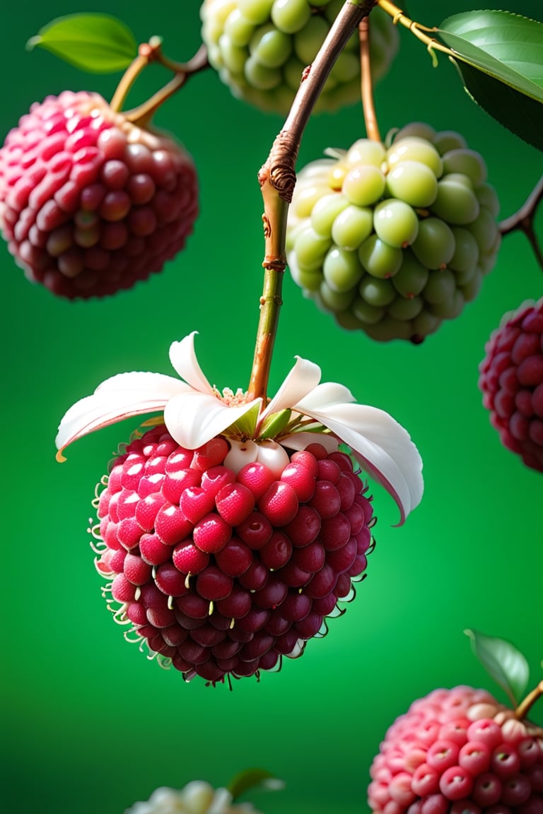 8K,Best quality, masterpiece, ultra-high res, (photorealistic:1.4), Masterpiece, Concept Art,  (full Croma green background), singleL Lychee fruit