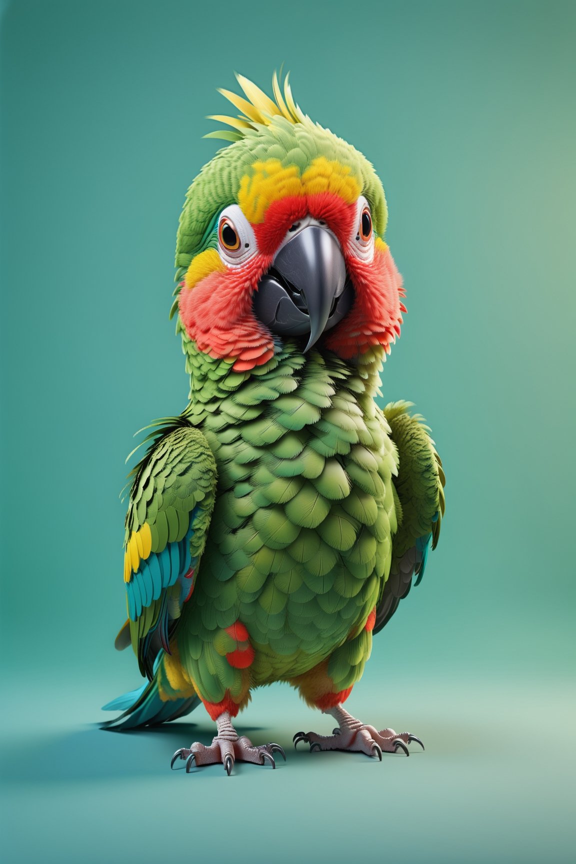 Macau parrot walking, both arms up to the shoulder level,cheerful, 3d, C4D, mixer, Octane rendering, (full Croma green background), Masterpieces in pastel colors, Soft material, Best Quality, super detaill, High Quality, 4k, (3d, cute, chibi style), ((perfect high detailed image)), full Croma green background, no ingredients in background only Croma green colour