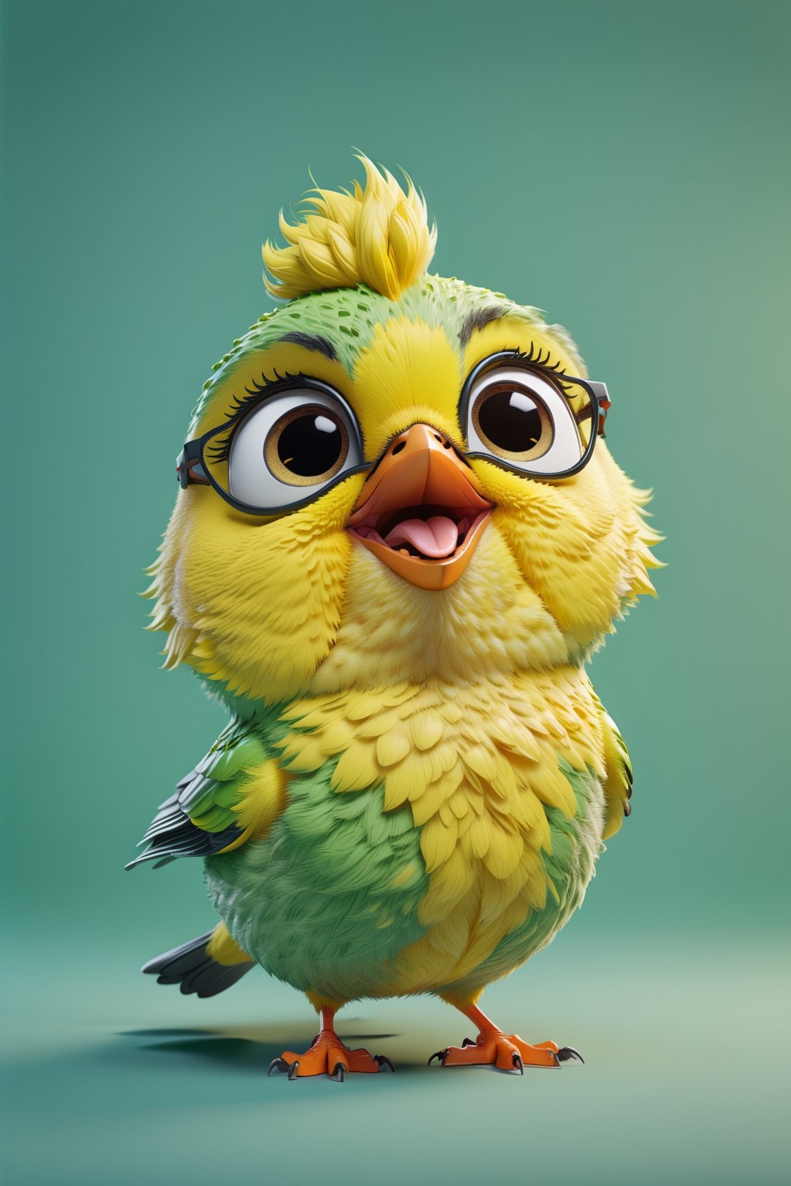 Canary walking, both arms up to the shoulder level,cheerful, 3d, C4D, mixer, Octane rendering, (full Croma green background), Masterpieces in pastel colors, Soft material, Best Quality, super detaill, High Quality, 4k, (3d, cute, chibi style), ((perfect high detailed image)), full Croma green background, no ingredients in background only Croma green colour