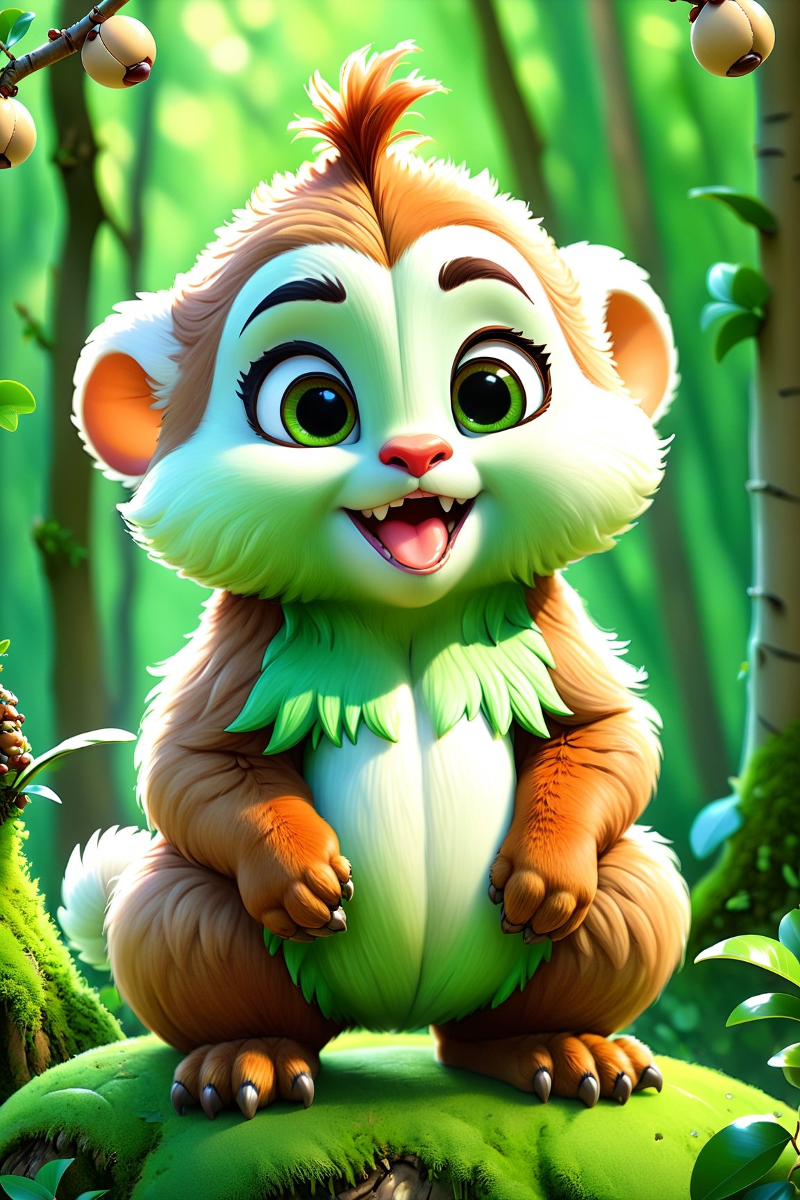 8K,Best quality, masterpiece, ultra-high res, (photorealistic:1.4), Masterpiece, Concept Art,  (full Croma green background), LONGAN, cute forest creature, digital art, dreamworks style, Stylized art, disney style,more detail XL,disney style