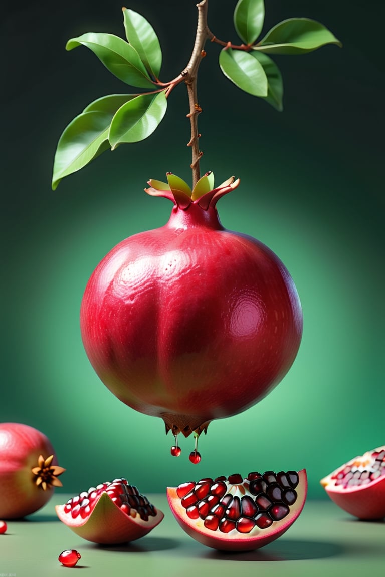 8K,Best quality, masterpiece, ultra-high res, (photorealistic:1.4), Masterpiece, Concept Art,  (full Croma green background), singleL pomegranate fruit