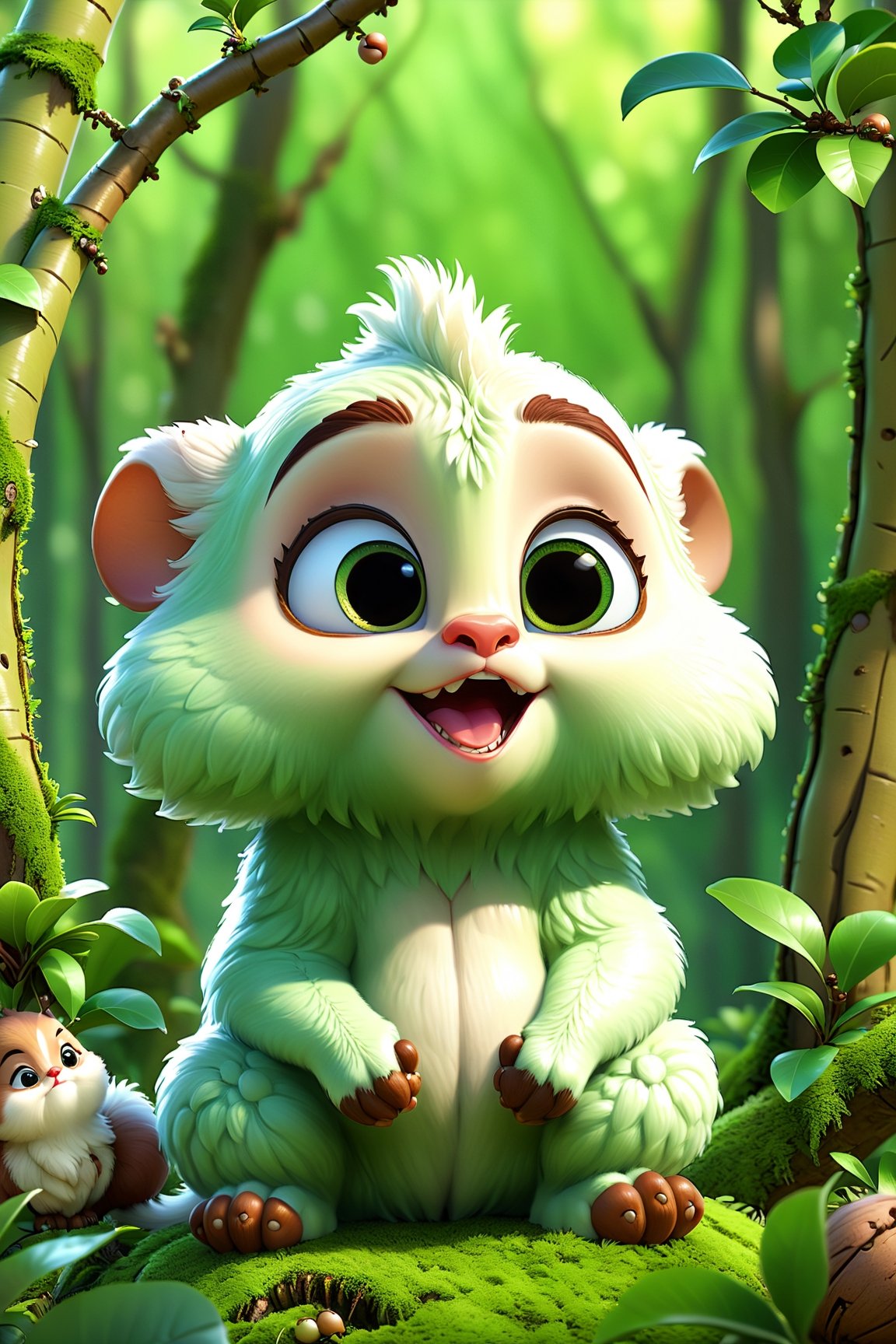 8K,Best quality, masterpiece, ultra-high res, (photorealistic:1.4), Masterpiece, Concept Art,  (full Croma green background), LONGAN, cute forest creature, digital art, dreamworks style, Stylized art, disney style,more detail XL,disney style