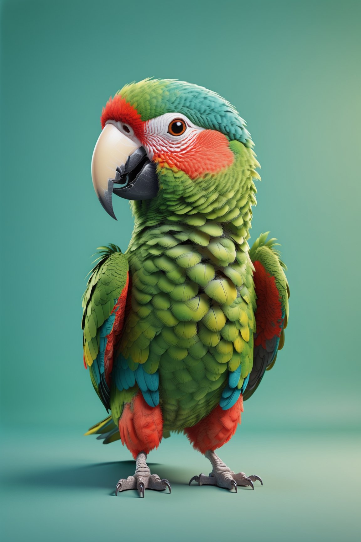 Macau parrot walking, both arms up to the shoulder level,cheerful, 3d, C4D, mixer, Octane rendering, (full Croma green background), Masterpieces in pastel colors, Soft material, Best Quality, super detaill, High Quality, 4k, (3d, cute, chibi style), ((perfect high detailed image)), full Croma green background, no ingredients in background only Croma green colour