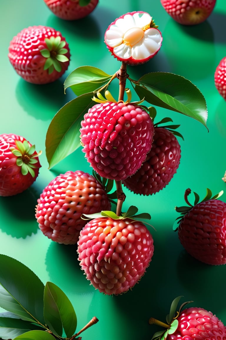 8K,Best quality, masterpiece, ultra-high res, (photorealistic:1.4), Masterpiece, Concept Art,  (full Croma green background), singleL Lychee fruit