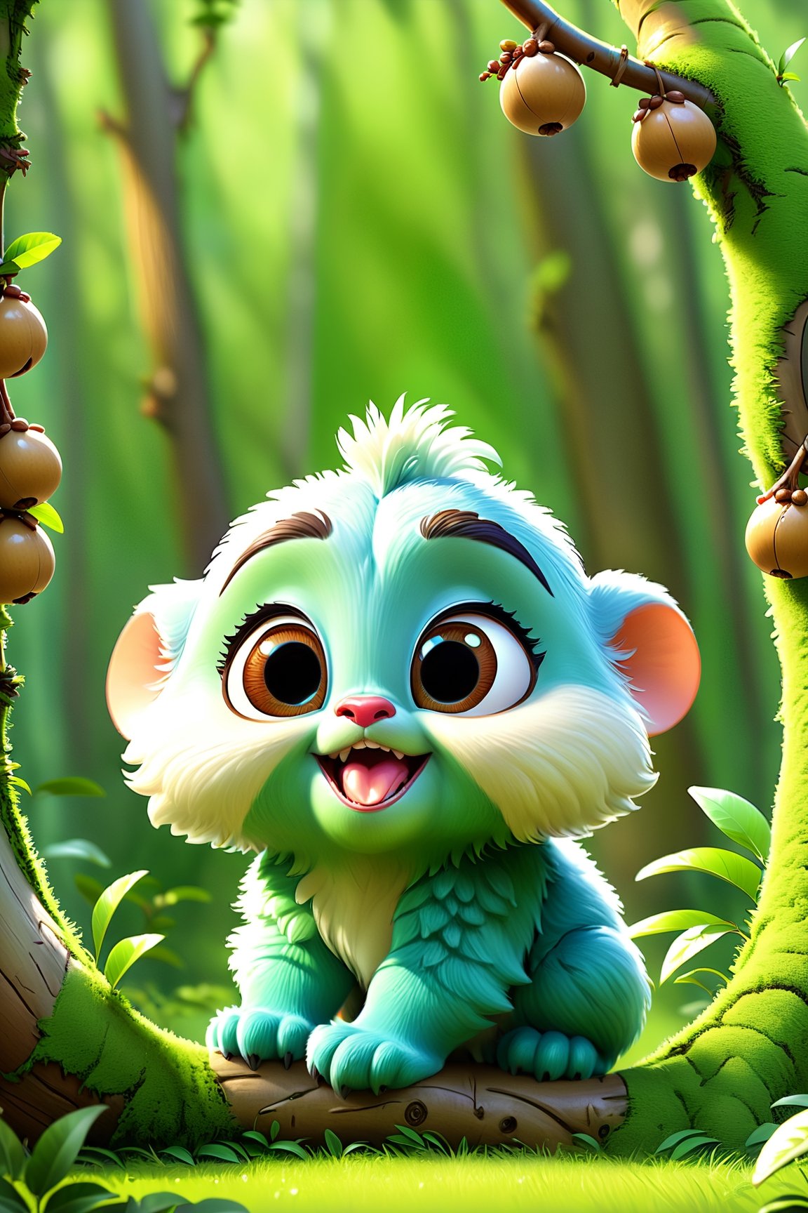 8K,Best quality, masterpiece, ultra-high res, (photorealistic:1.4), Masterpiece, Concept Art,  (full Croma green background), LONGAN, cute forest creature, digital art, dreamworks style, Stylized art, disney style,more detail XL,disney style