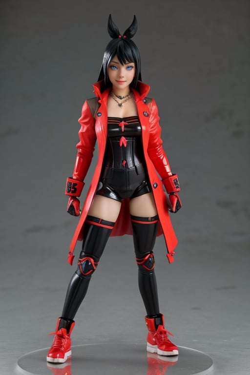 (best quality:1.15), (masterpiece:1.15), (detailed:1.15), ((Full Body photo)), A pop up parade figure, action figure, Hot Toys, Hasbro, Takara Tomy, and Kotobukiya! by Shunya Yamashita, Seki Yudai, PVC, 3d, 8k, high resolution, Unreal Engine, TSUBAME sculptor, anime figure, full body 1 / 6 nihei tsutomu, ( highly detailed figure ), full body close-up shot, anime figurine, official product photo, glowing red eyes, perfecteyes , ((a vampire woman wearing a black clingy outfit and a black long jacket with cross details, knee pads, elbow pads, stylized fighting gloves, black sneakers, necklace with a big silver cross)), colored, candypunk character design, candypunk, streets of rage character, street fighter, very stylized character design, Ultra sharp resolution, gorgeous, beautiful detailed eyes, expressive eyes, cute, fighter girl, concept art, intricate details, highly detailed, photorealistic, octane render, 8 k, unreal engine. ((glowing eyes)) makeup, (flowing black hair), ((full body photo)), hero pose, charming, very expressive, simple white background