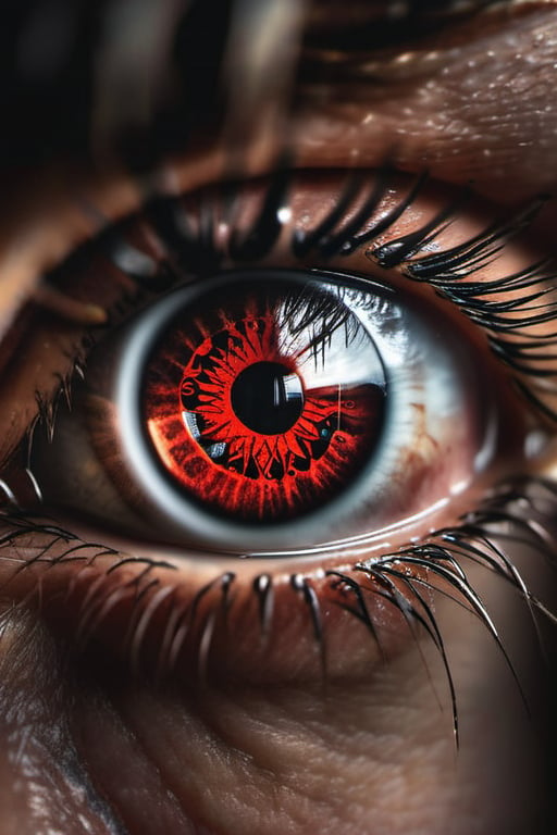 A realistic photograph of the Sharingan eyes in the style of the Naruto manga, with sharp and detailed pupils