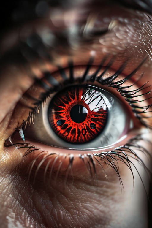 A realistic photograph of the (Sharingan eyes) in the style of the Naruto manga, with sharp and detailed pupils.