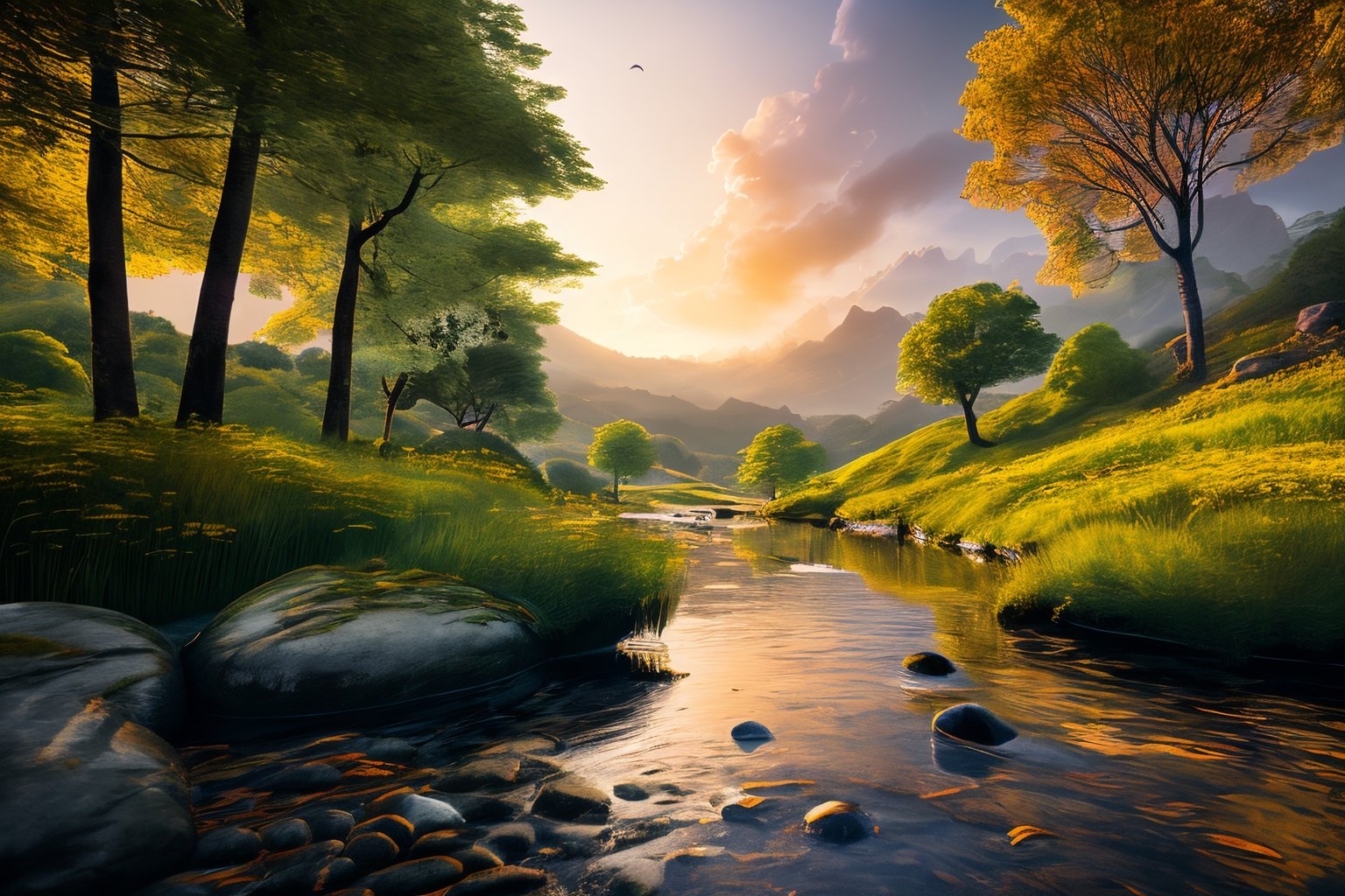 (best quality, 8K, ultra-detailed, masterpiece), (cinematic, photorealistic), Craft an awe-inspiring 8K landscape masterpiece that showcases the breathtaking beauty of nature. The scene should be cinematic in scope, with every detail meticulously rendered for photorealism. Ensure that the landscape is ultra-detailed, capturing the intricacies of every element in the composition, from the terrain to the foliage. Let this artwork transport the viewer into a world of natural wonder, where they can immerse themselves in the splendor of the outdoors.