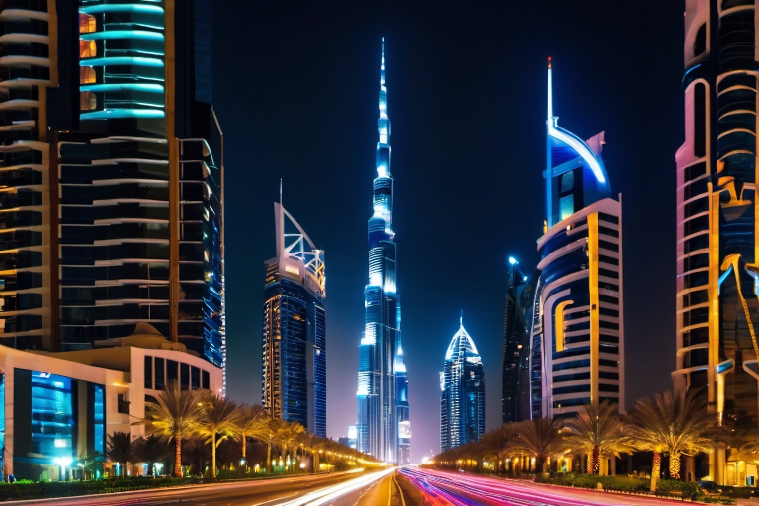 Dubai night city, street, neon, lights, road, buildings, HD phone wallpaper,more detail XL