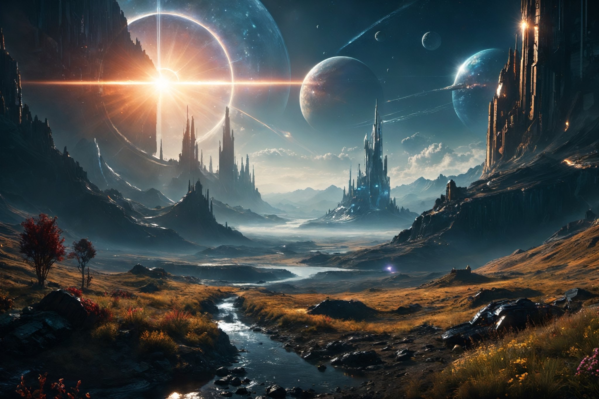 Ringworld  by Larry Niven , alien planet , panorama ,
, digital painting, digital art, cinematic scene, dramatic lighting, evocative use of light and shadow, artwork masterpiece, best quality movie, highly detailed, (((masterpiece))), (((best quality))), ((ultra-detailed)), Hyper Real, Photorealistic, 8K, high resolution,
Dark-Art, 8K, concept art, filmic, HDR, volumetric lighting, highly detailed, cinematic lighting, artstation, vibrant nature, volumetric light,Sci-fi ,science fiction,Renaissance Sci-Fi Fantasy,blood and black,DonMC3l3st14l3xpl0r3rsXL,High Renaissance,steampunk style,cyberpunk style,steampunk,cyberpunk,Movie Still,ColorART