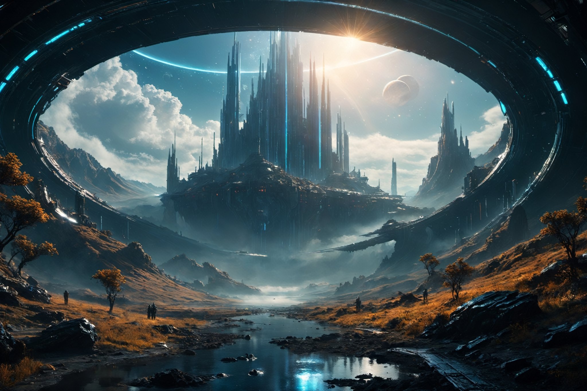 Ringworld  by Larry Niven , alien planet , panorama ,
, digital painting, digital art, cinematic scene, dramatic lighting, evocative use of light and shadow, artwork masterpiece, best quality movie, highly detailed, (((masterpiece))), (((best quality))), ((ultra-detailed)), Hyper Real, Photorealistic, 8K, high resolution,
Dark-Art, 8K, concept art, filmic, HDR, volumetric lighting, highly detailed, cinematic lighting, artstation, vibrant nature, volumetric light,Sci-fi ,science fiction,Renaissance Sci-Fi Fantasy,blood and black,DonMC3l3st14l3xpl0r3rsXL,High Renaissance,steampunk style,cyberpunk style,steampunk,cyberpunk,Movie Still,ColorART