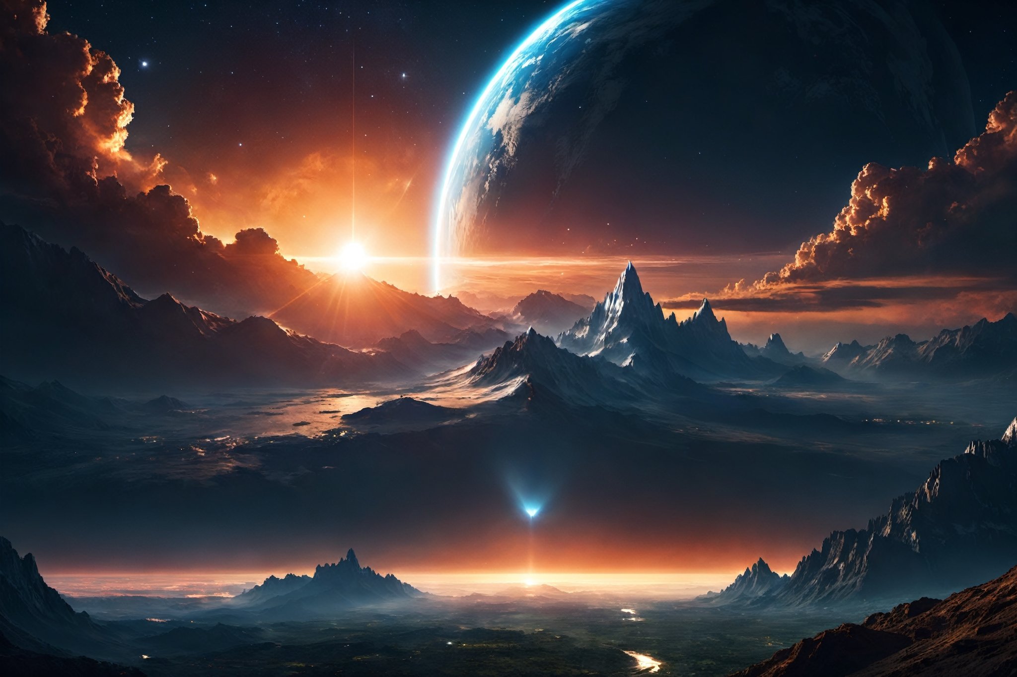  planet EARTH NIGHT VIEW FROM SPACE , panorama ,
, digital painting, digital art, cinematic scene, dramatic lighting, evocative use of light and shadow, artwork masterpiece, best quality movie, highly detailed, (((masterpiece))), (((best quality))), ((ultra-detailed)), Hyper Real, Photorealistic, 8K, high resolution,
Dark-Art, 8K, concept art, filmic, HDR, volumetric lighting, highly detailed, cinematic lighting, artstation, vibrant nature, volumetric light,Sci-fi ,science fiction,