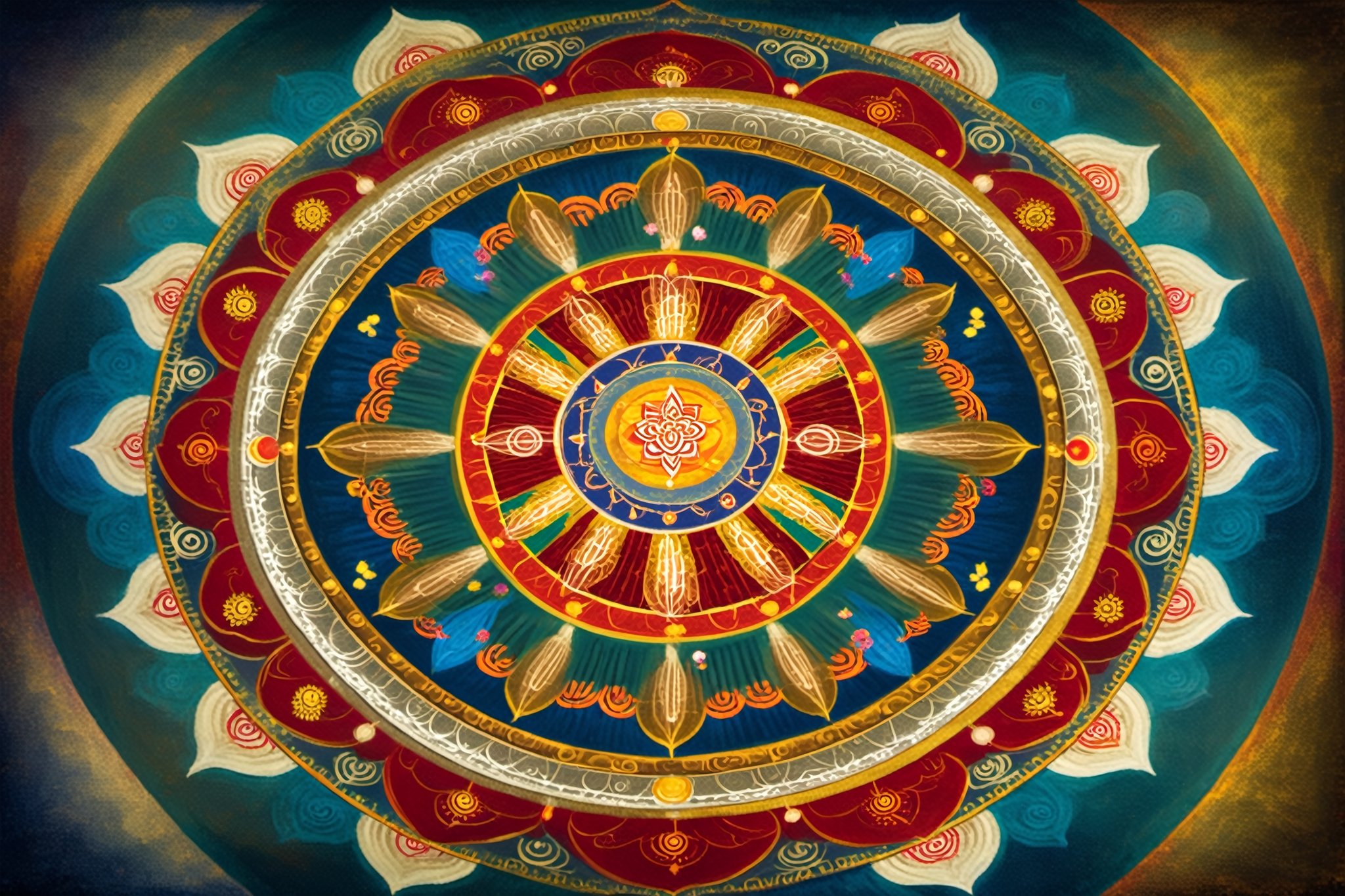 an image of A mandala romanized: maṇḍala,'circle',  is a geometric configuration of symbols. In various spiritual traditions, mandalas may be employed for focusing the attention of practitioners and adepts, as a spiritual guidance tool, for establishing a sacred space and as an aid to meditation and trance induction. In the Eastern religions of Hinduism, Buddhism, Jainism and Shinto it is used as a map representing deities, or especially in the case of Shinto, paradises, kami or actual shrines. A mandala generally represents the spiritual journey, starting from outside to the inner core, through layers.