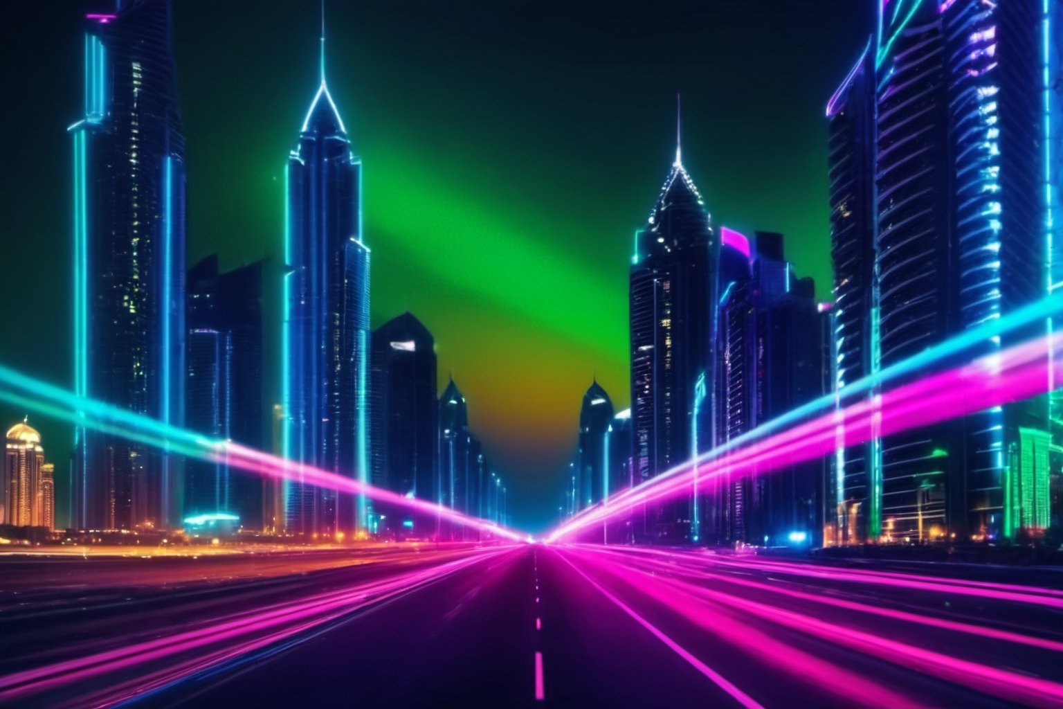 Dubai night city, street, neon, lights, road, buildings, HD phone wallpaper