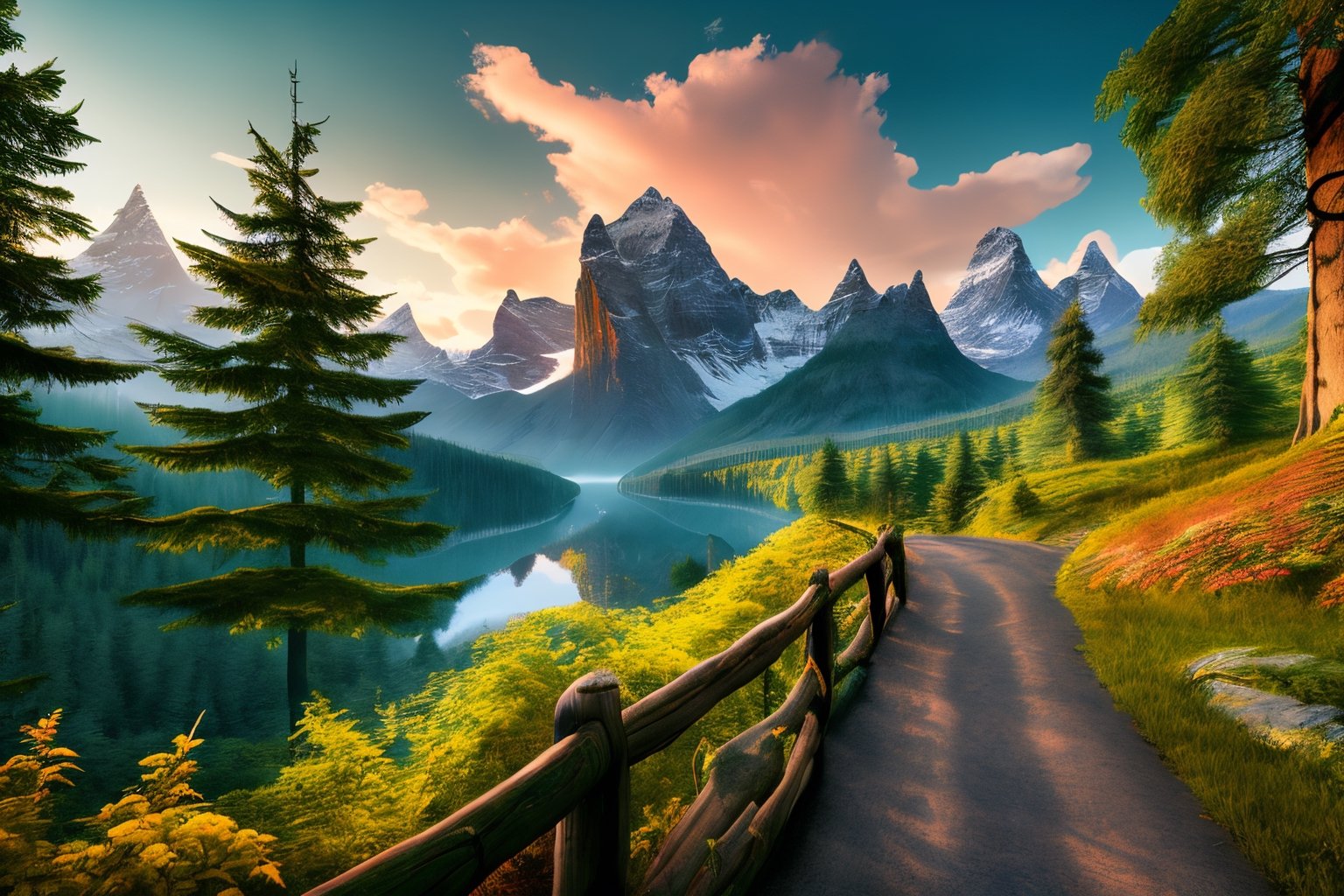 (best quality, 8K, ultra-detailed, masterpiece), (cinematic, photorealistic), Craft an awe-inspiring 8K landscape masterpiece that showcases the breathtaking beauty of nature. The scene should be cinematic in scope, with every detail meticulously rendered for photorealism. Ensure that the landscape is ultra-detailed, capturing the intricacies of every element in the composition, from the terrain to the foliage. Let this artwork transport the viewer into a world of natural wonder, where they can immerse themselves in the splendor of the outdoors.